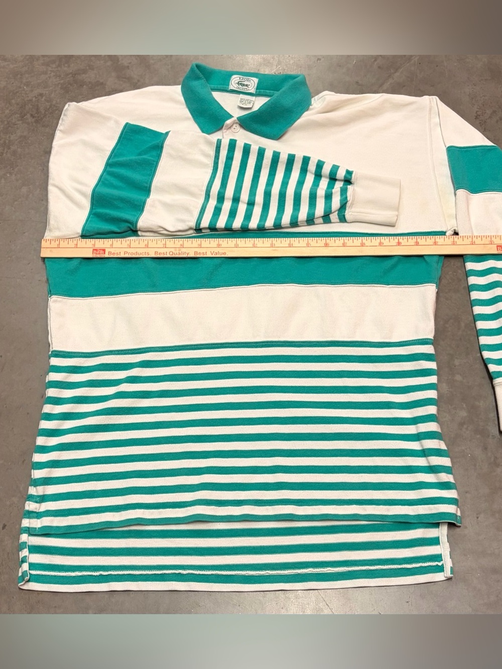 Lacoste Izod Vintage Mens White & Teal Striped Long-Sleeve Polo - Picture 5 of 5